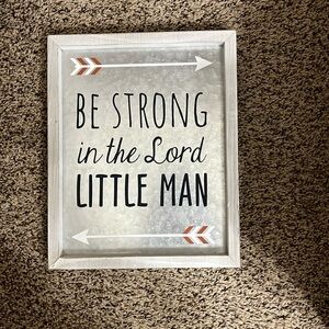 Tin sign with wood frame for boys bedroom